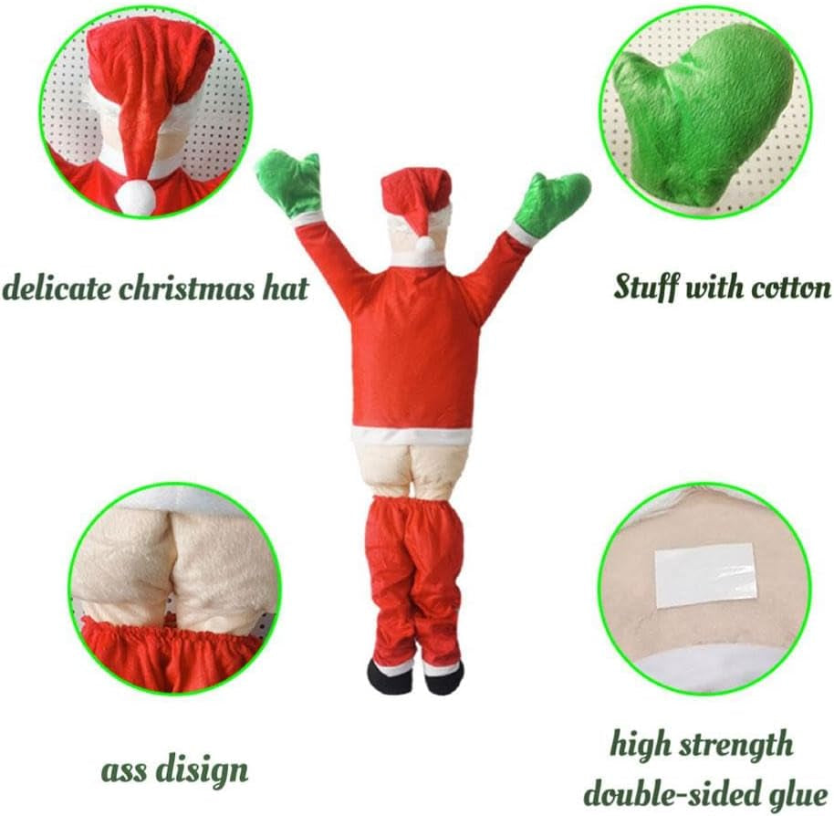 Large Christmas Hanging Santa Claus Outdoor Decoration Climbing Santa Claus with Pants off Santa Xmas Christmas Ornaments for outside Roof Gutter Window Balcony Christmas Party Supplies