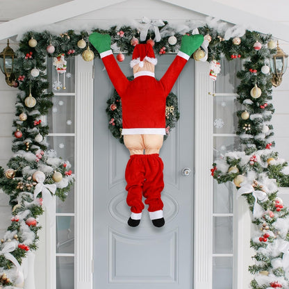 Large Christmas Hanging Santa Claus Outdoor Decoration Climbing Santa Claus with Pants off Santa Xmas Christmas Ornaments for outside Roof Gutter Window Balcony Christmas Party Supplies