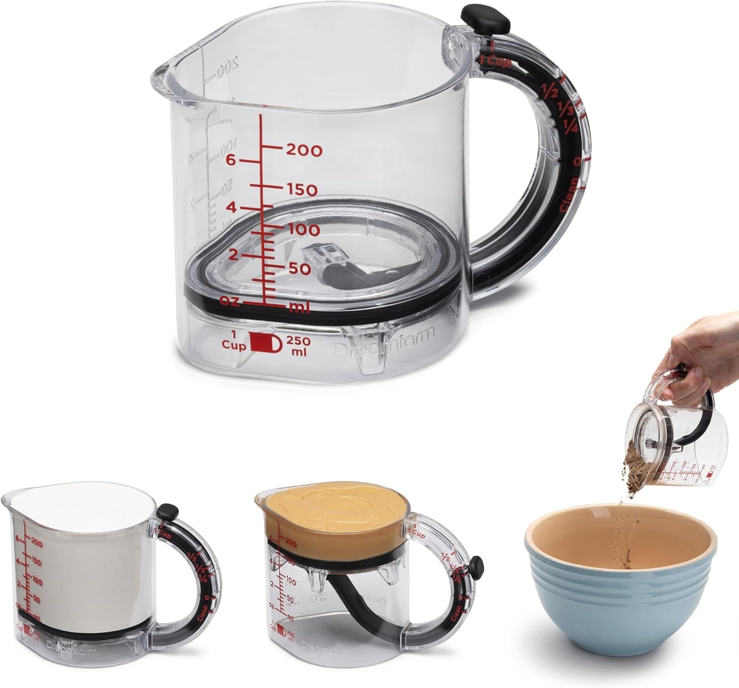 Upcup All-In-1 Adjustable Measuring Cup, Metric & Imperial Measurements up to 1 Cup - Black/Clear