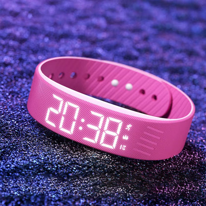 LED Digital Alarm Clock Watch Waterproof Snooze-Proof Alarm Bracelet Adjustable with Running Pedometer Fitness Wristbands