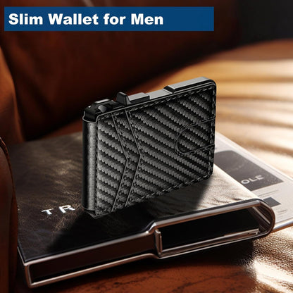 Wallet for Men, Mens Minimalist Wallet 9-13 Cards, Slim Compact Wallet with Money Clip & ID Window, RFID Blocking Smart Pop up Card Wallet, Metal Aluminum Credit Card Holder Leather Bifold Wallet