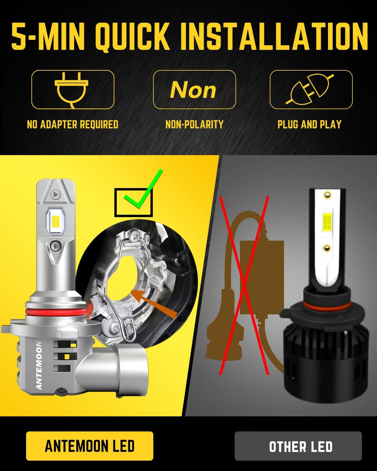 HB3 9005 LED Headlight Bulbs, 90W 18000LM HB3 Headlights Bulb 6000K White Mini Size 12V 24V Car Conversion Kit Halogen Replacement CSP Chips with Fan Non-Polarity Plug and Play, Pack of 2