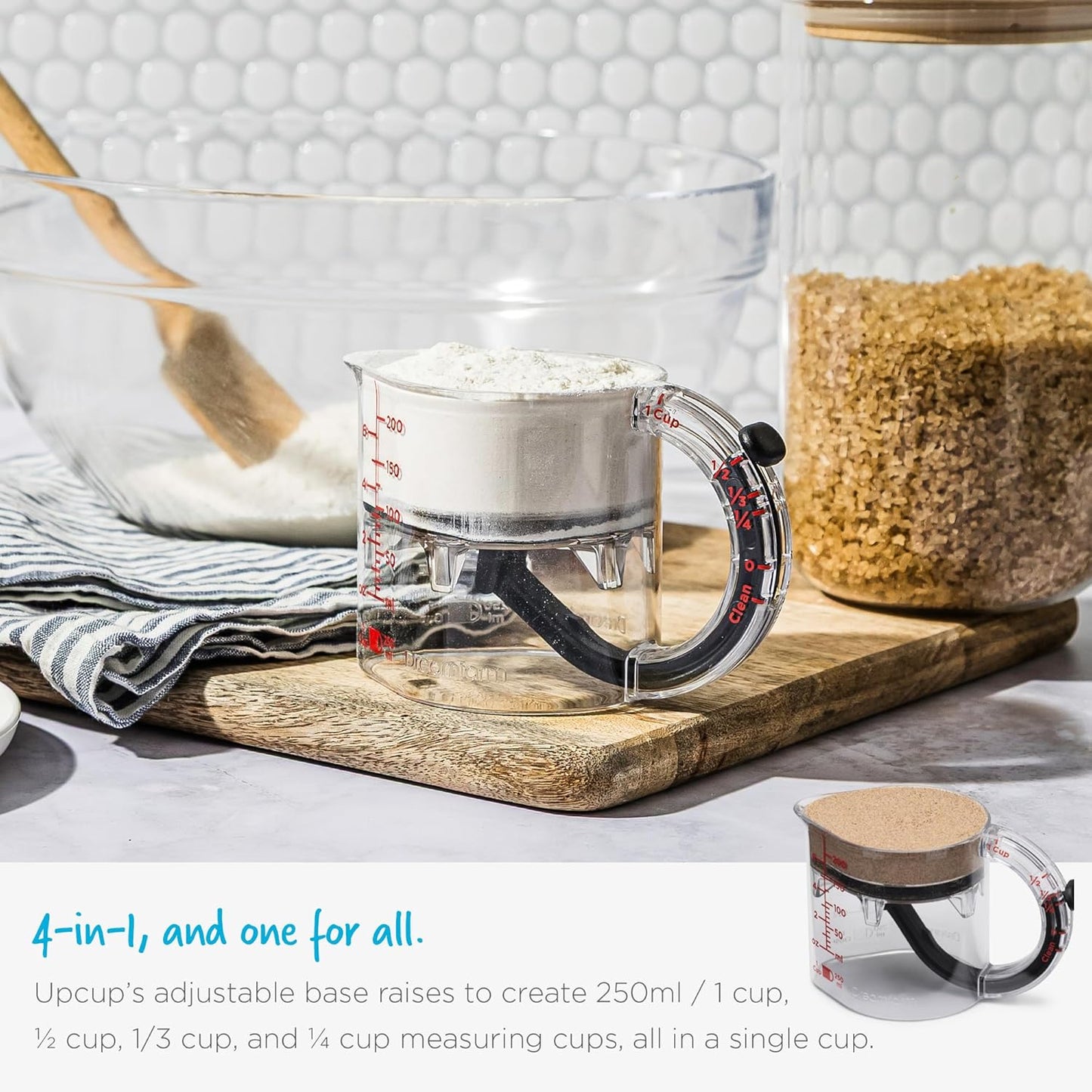 Upcup All-In-1 Adjustable Measuring Cup, Metric & Imperial Measurements up to 1 Cup - Black/Clear