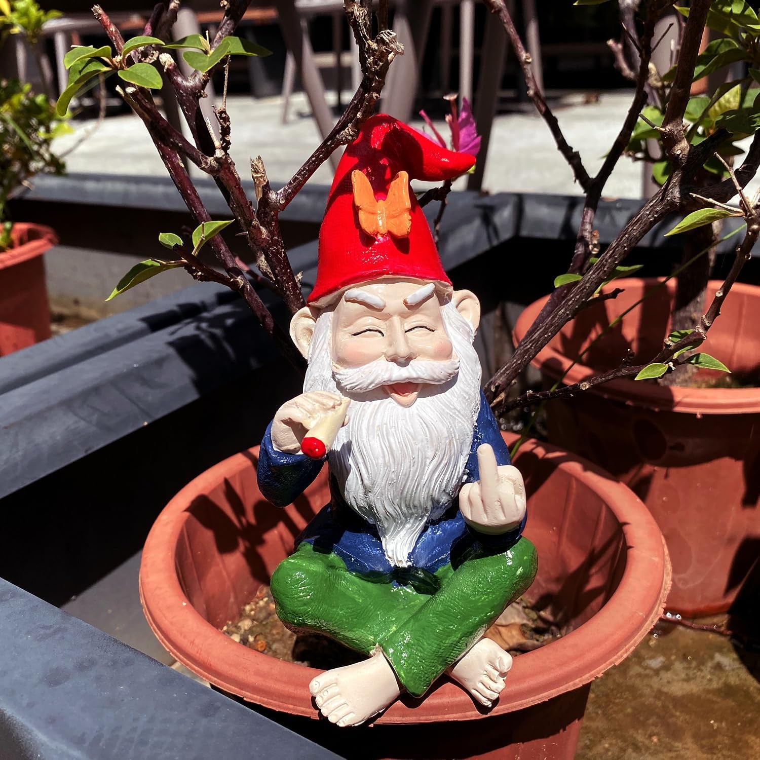 Funny Garden Gnome Statue - Mini Figurine Ornament for Outdoor Fairy Garden & Indoor Decor, Resin Craft Gift UK​​