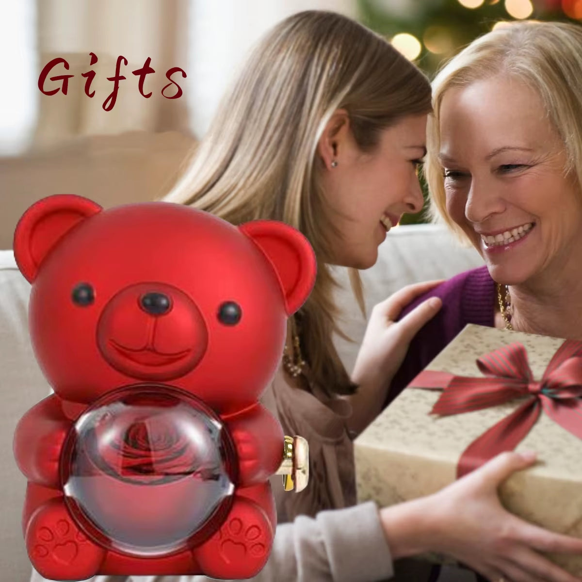 Eternal Rose Bear Gifts Box with Necklace Rotate Rose Jewelry Box Valentine Wedding Storage Christmas Gift for Women Girlfriend
