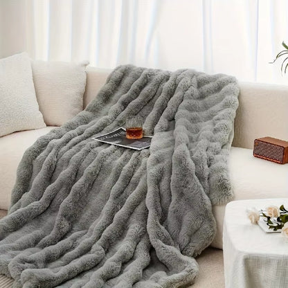 [Cozy|Faux Rabbit] Soft, Warm, 1Pc Cozy Faux Rabbit Fleece Blanket | Throw for Bedroom, Guest Room, Living Room, Student Dormito