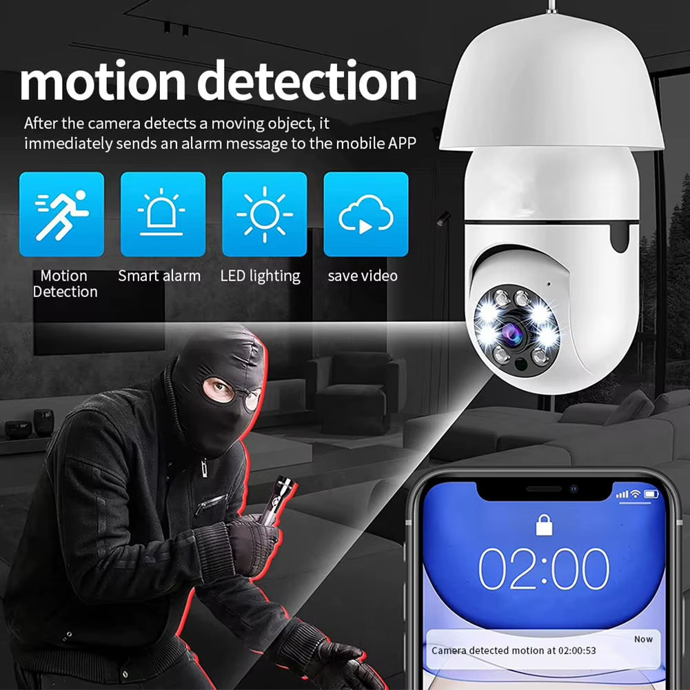 2025 1080P Wifi Panoramic Wireless Bulb IP Camera 360 Degree Mini Surveillance System Home Security Light Bulb High Definition