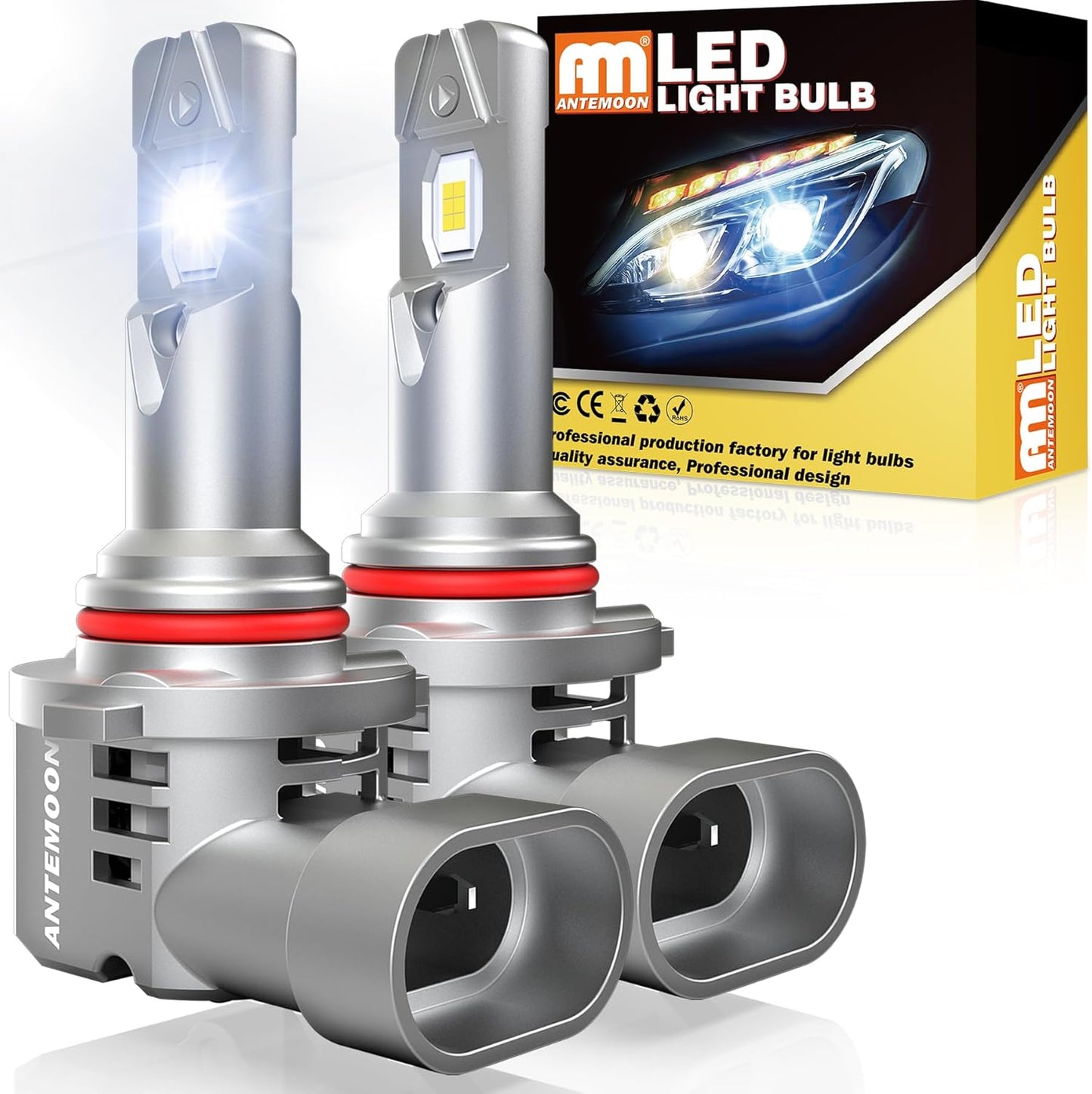 HB4 9006 LED Headlight Bulbs, 90W 18000LM HB4 Headlights Bulb 6000K White Mini Size 12V 24V Car Conversion Kit Halogen Replacement CSP Chips with Fan Non-Polarity Plug and Play, Pack of 2