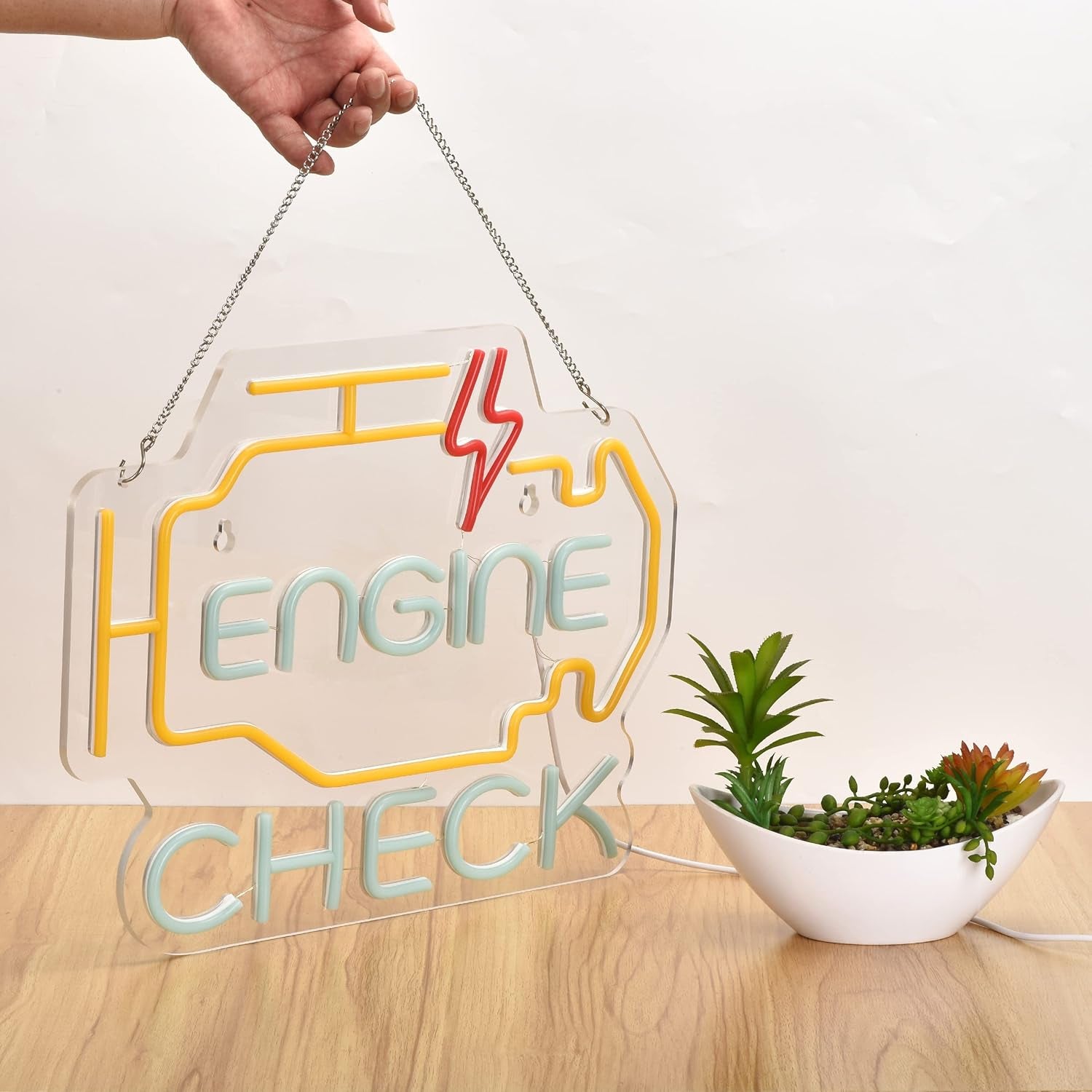 Check Engine Neon Sign, LED Neon Signs for Car Auto Repair Shop Garage Room Man Cave with Dimmable Switch, USB Powered Neon Signs for Wall Décor (17X13In)