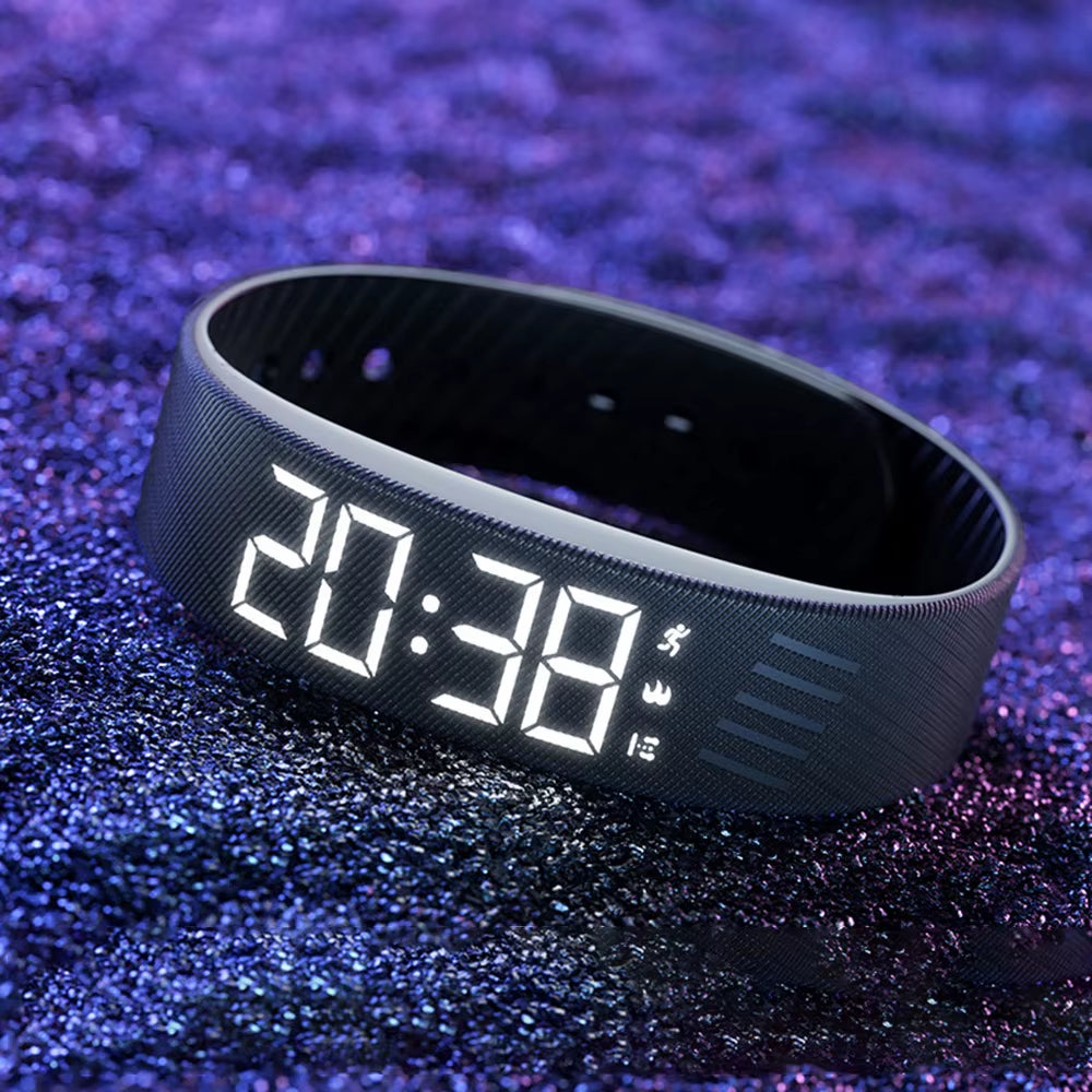 LED Digital Alarm Clock Watch Waterproof Snooze-Proof Alarm Bracelet Adjustable with Running Pedometer Fitness Wristbands