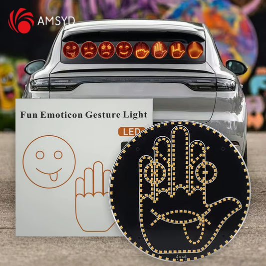 Car Funny Remote Control Facial Expression LED Light Rear Window Multi-Function Warning Reminder Lamp Exterior Accessories