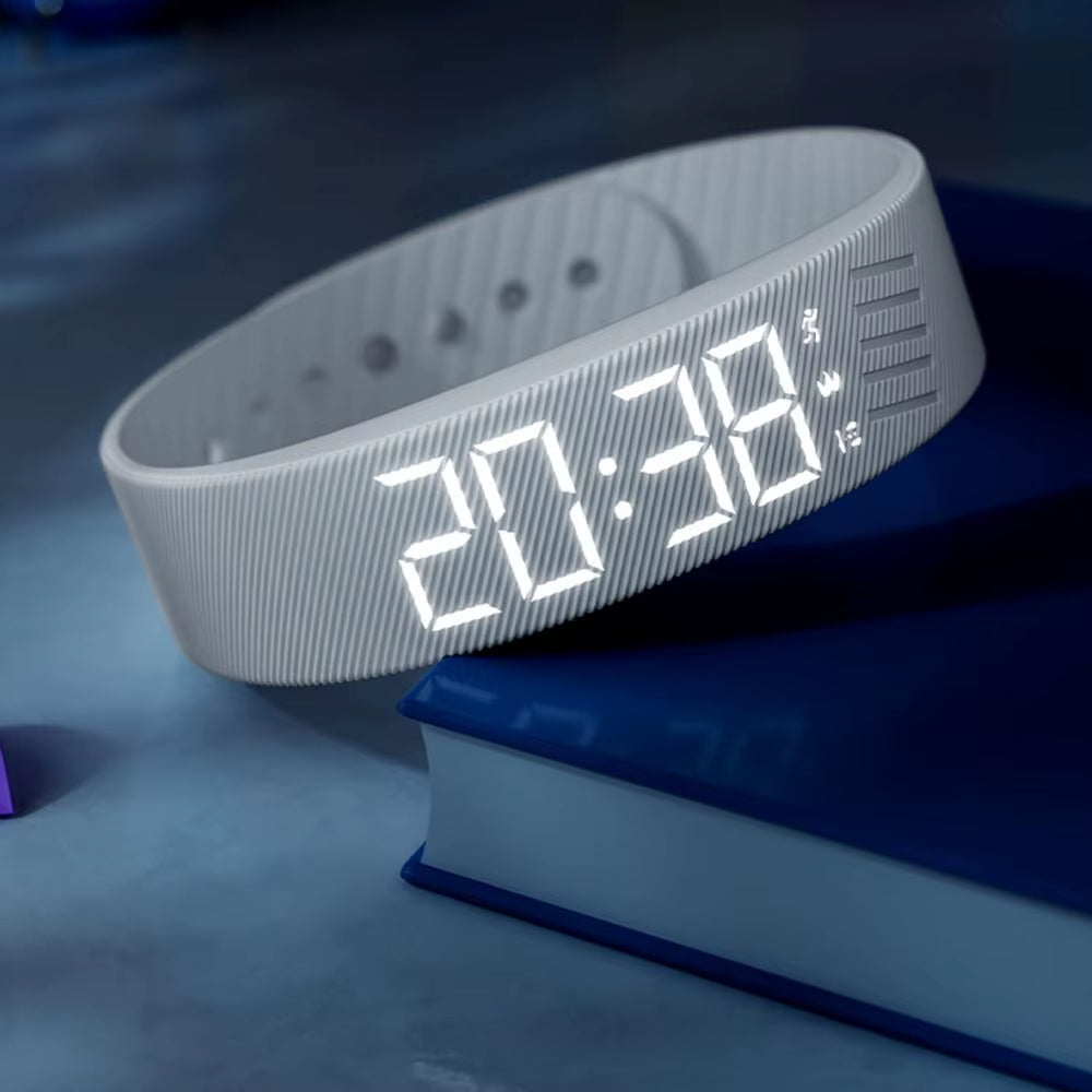 LED Digital Alarm Clock Watch Waterproof Snooze-Proof Alarm Bracelet Adjustable with Running Pedometer Fitness Wristbands