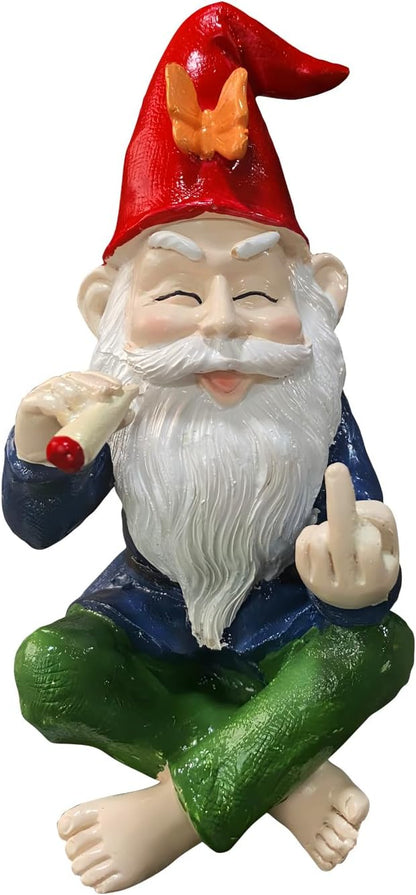 Funny Garden Gnome Statue - Mini Figurine Ornament for Outdoor Fairy Garden & Indoor Decor, Resin Craft Gift UK​​
