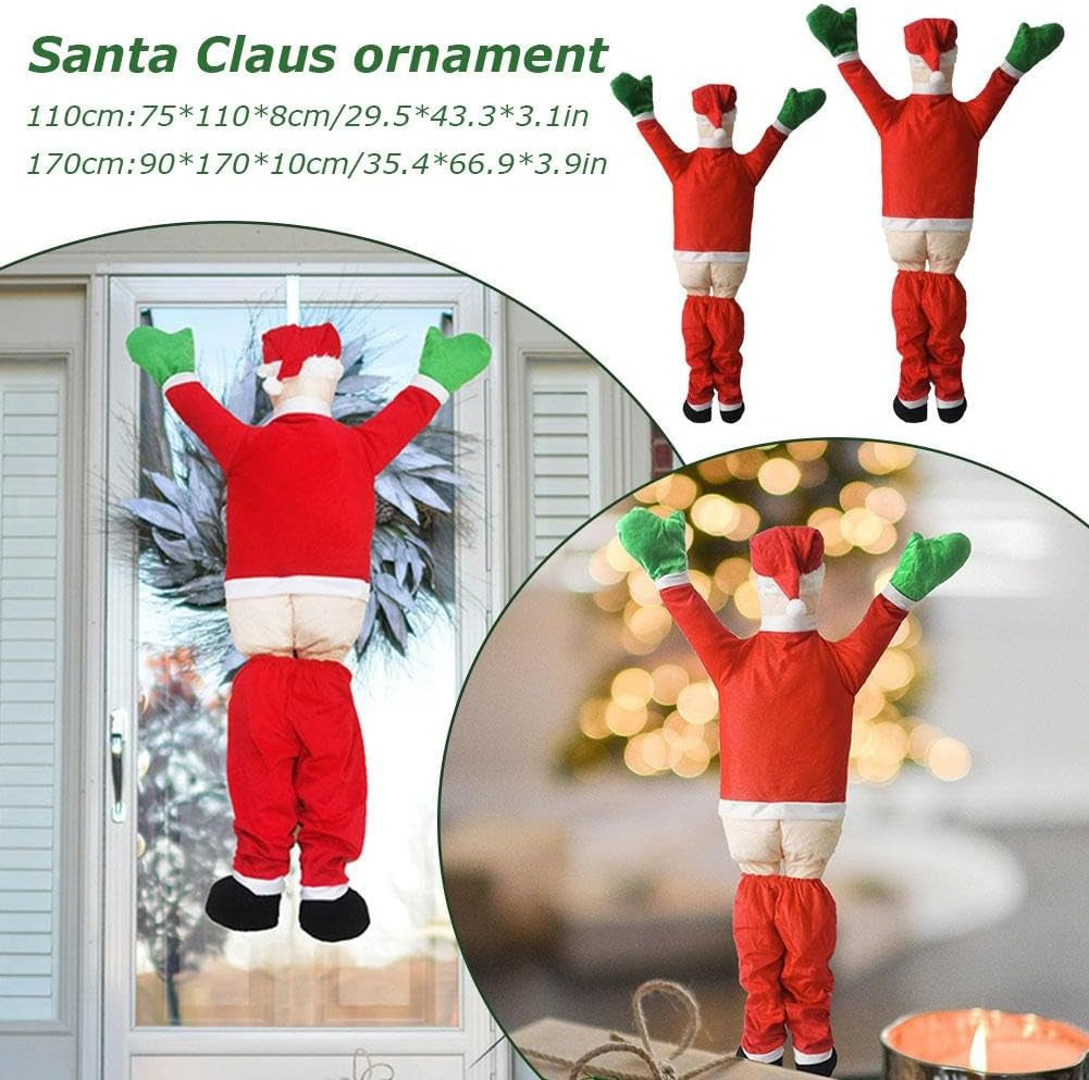 Large Christmas Hanging Santa Claus Outdoor Decoration Climbing Santa Claus with Pants off Santa Xmas Christmas Ornaments for outside Roof Gutter Window Balcony Christmas Party Supplies