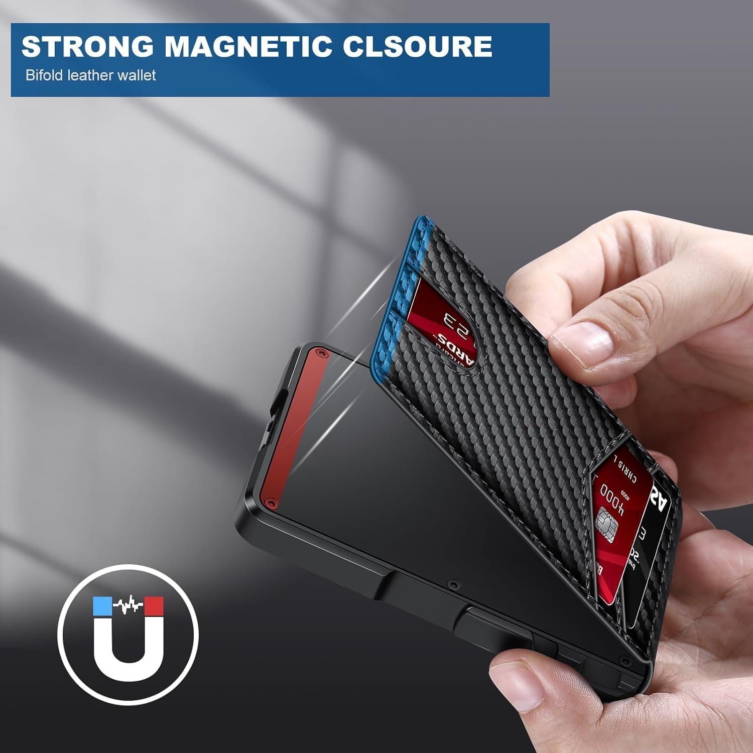 Wallet for Men, Mens Minimalist Wallet 9-13 Cards, Slim Compact Wallet with Money Clip & ID Window, RFID Blocking Smart Pop up Card Wallet, Metal Aluminum Credit Card Holder Leather Bifold Wallet