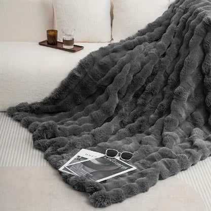[Cozy|Faux Rabbit] Soft, Warm, 1Pc Cozy Faux Rabbit Fleece Blanket | Throw for Bedroom, Guest Room, Living Room, Student Dormito