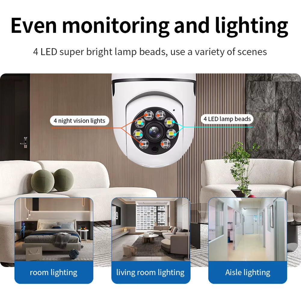 2025 1080P Wifi Panoramic Wireless Bulb IP Camera 360 Degree Mini Surveillance System Home Security Light Bulb High Definition
