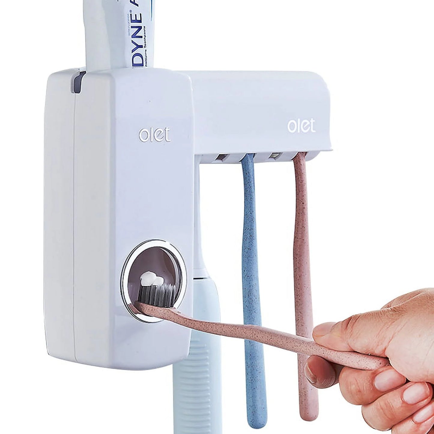 Toothbrush Holder Automatic Toothpaste Dispenser Set Dustproof Kids Hands Free Toothpaste Squeezer for Family Washroom Bathroom White