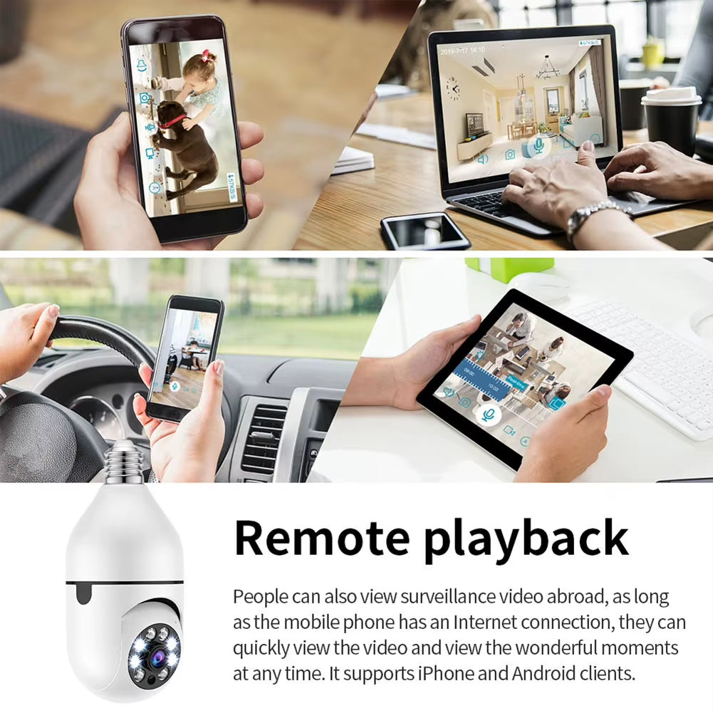2025 1080P Wifi Panoramic Wireless Bulb IP Camera 360 Degree Mini Surveillance System Home Security Light Bulb High Definition