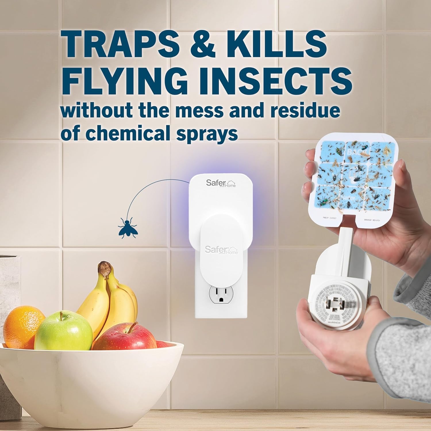 Home Indoor Plug-In Fly Trap - SH502 - Effective Fruit Fly Traps for Indoors, Gnat Traps for House Indoor, 400 Sq Ft Protection - Style: 1 Device + 2 Glue Cards