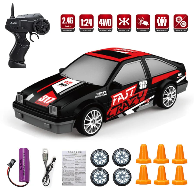 1/24 Scale RC GTR R35 Drift Car – Remote Control Racing Car with LED Lights & Drift Tire