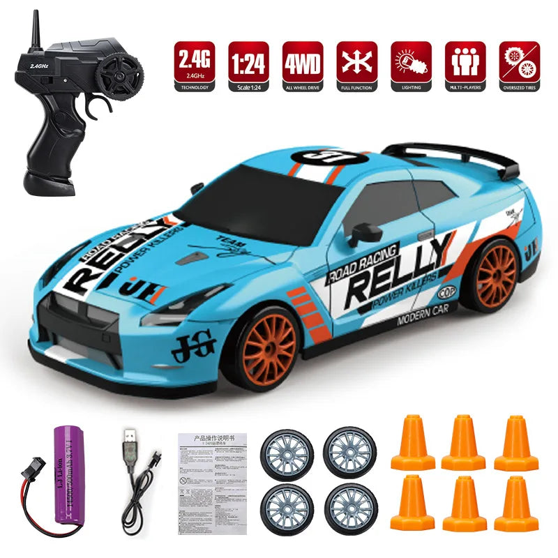 1/24 Scale RC GTR R35 Drift Car – Remote Control Racing Car with LED Lights & Drift Tire