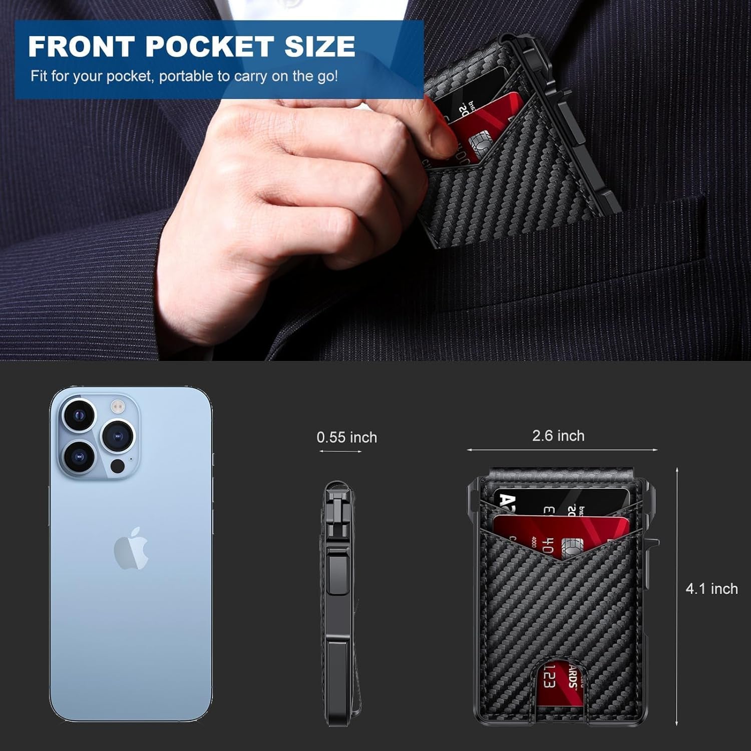 Wallet for Men, Mens Minimalist Wallet 9-13 Cards, Slim Compact Wallet with Money Clip & ID Window, RFID Blocking Smart Pop up Card Wallet, Metal Aluminum Credit Card Holder Leather Bifold Wallet