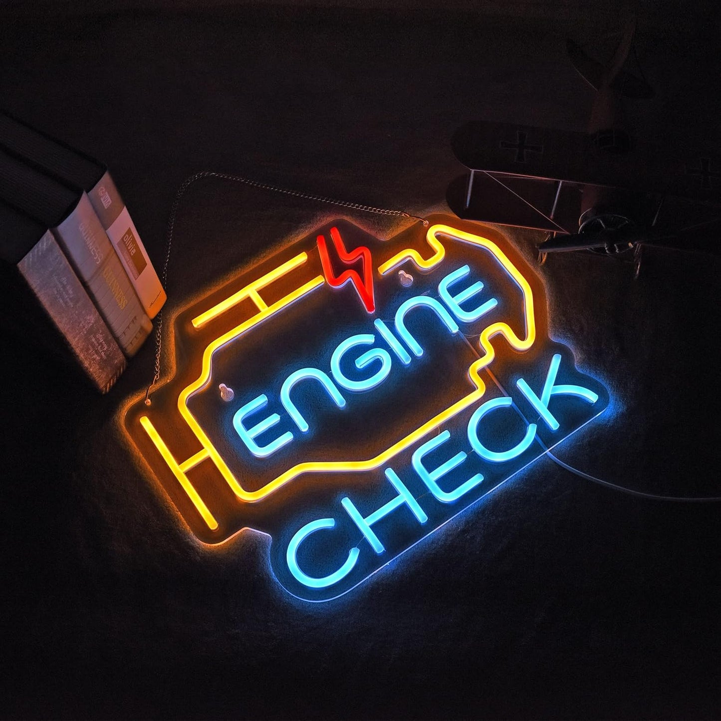 Check Engine Neon Sign, LED Neon Signs for Car Auto Repair Shop Garage Room Man Cave with Dimmable Switch, USB Powered Neon Signs for Wall Décor (17X13In)