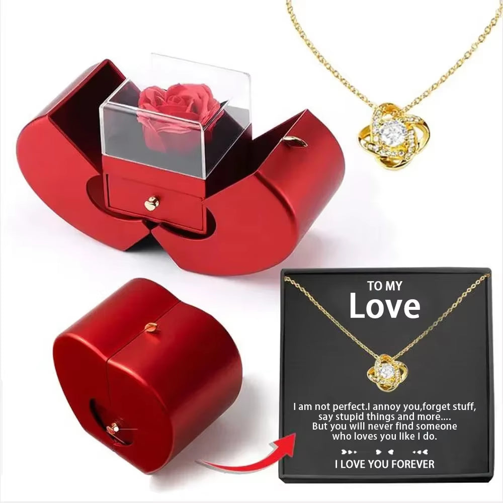 Birthday Gift to Girlfriend Red Apple Jewelry Box Necklace Eternal Rose Mom Wife Wedding New Year Valentine'S Day Accessories
