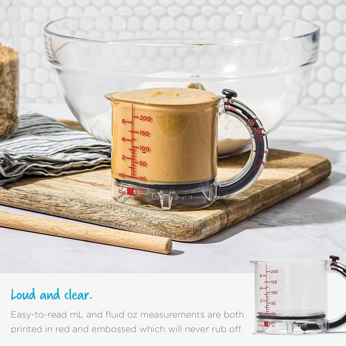 Upcup All-In-1 Adjustable Measuring Cup, Metric & Imperial Measurements up to 1 Cup - Black/Clear