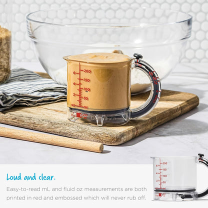 Upcup All-In-1 Adjustable Measuring Cup, Metric & Imperial Measurements up to 1 Cup - Black/Clear