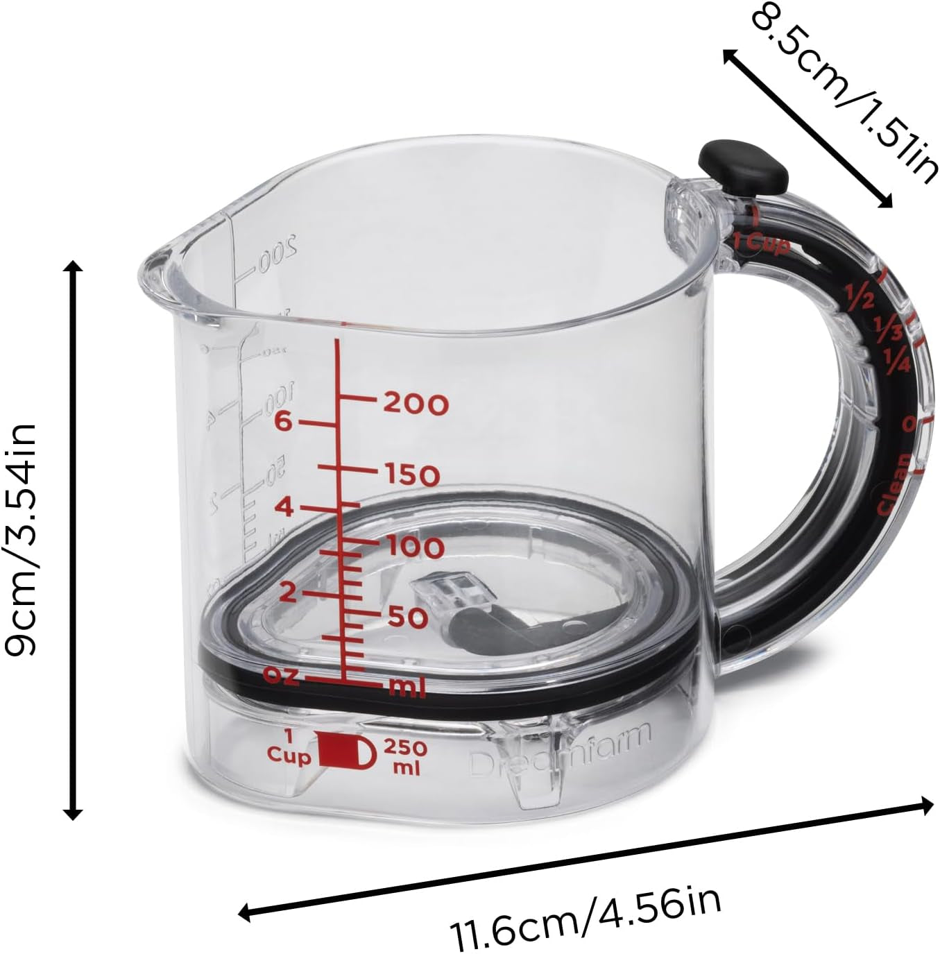 Upcup All-In-1 Adjustable Measuring Cup, Metric & Imperial Measurements up to 1 Cup - Black/Clear