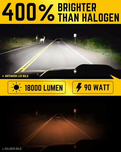 HB4 9006 LED Headlight Bulbs, 90W 18000LM HB4 Headlights Bulb 6000K White Mini Size 12V 24V Car Conversion Kit Halogen Replacement CSP Chips with Fan Non-Polarity Plug and Play, Pack of 2