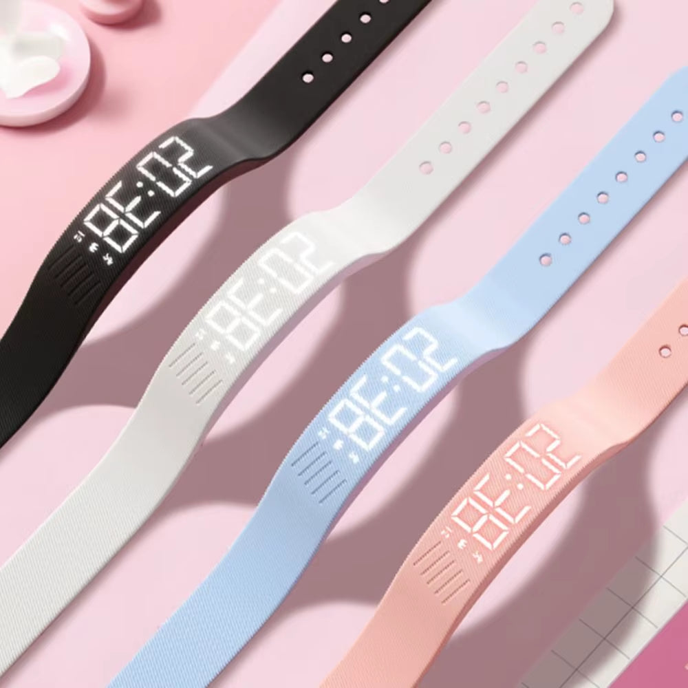 LED Digital Alarm Clock Watch Waterproof Snooze-Proof Alarm Bracelet Adjustable with Running Pedometer Fitness Wristbands