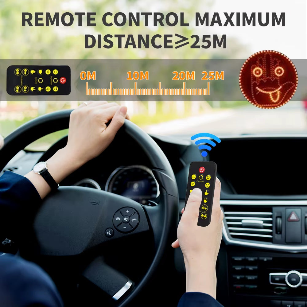 Car Funny Remote Control Facial Expression LED Light Rear Window Multi-Function Warning Reminder Lamp Exterior Accessories