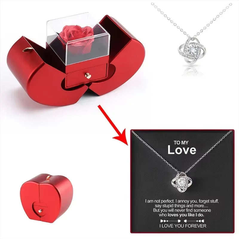 Birthday Gift to Girlfriend Red Apple Jewelry Box Necklace Eternal Rose Mom Wife Wedding New Year Valentine'S Day Accessories