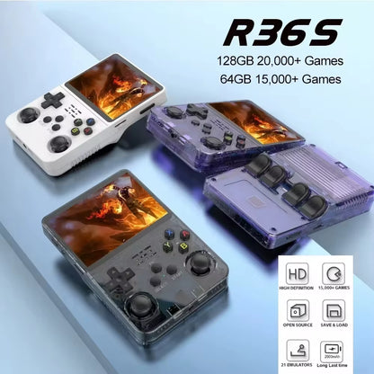 20000 Games Retro Handheld Video Game Console R36S Linux System 3.5 Inch IPS Screen 64GB Preloaded Games Portable Pocket Player