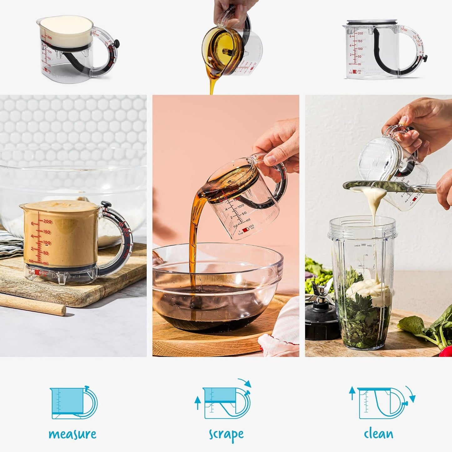 Upcup All-In-1 Adjustable Measuring Cup, Metric & Imperial Measurements up to 1 Cup - Black/Clear