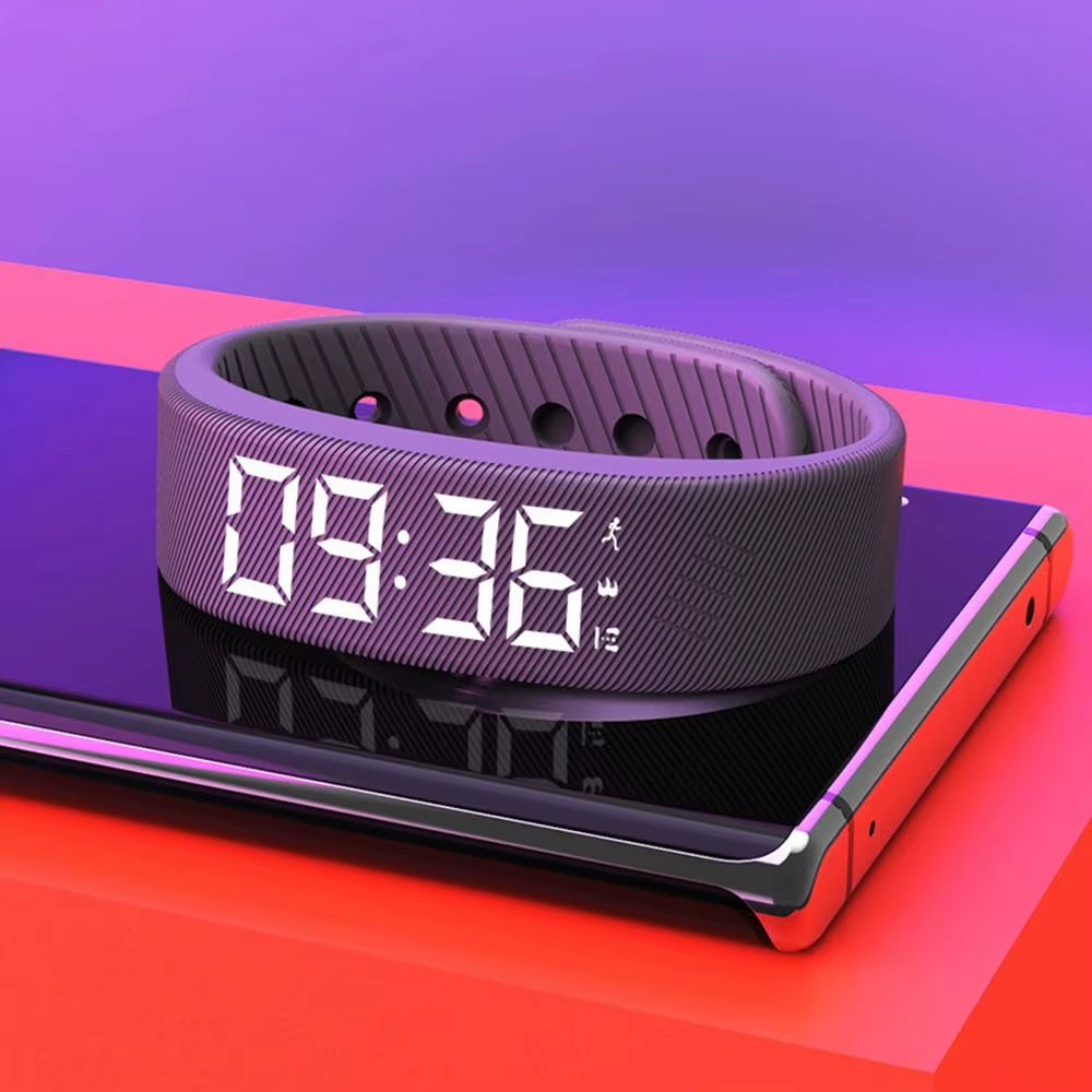 LED Digital Alarm Clock Watch Waterproof Snooze-Proof Alarm Bracelet Adjustable with Running Pedometer Fitness Wristbands