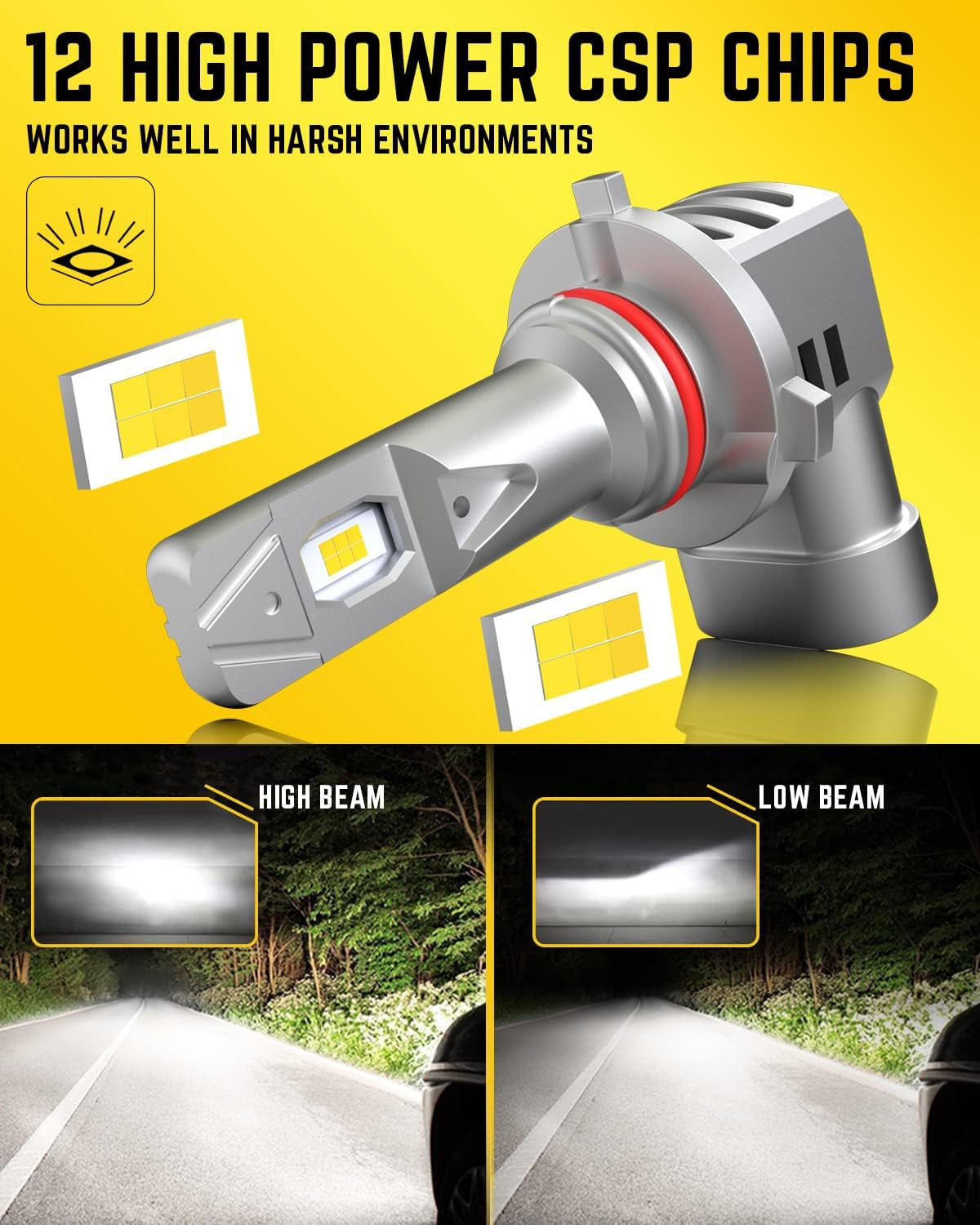 HB3 9005 LED Headlight Bulbs, 90W 18000LM HB3 Headlights Bulb 6000K White Mini Size 12V 24V Car Conversion Kit Halogen Replacement CSP Chips with Fan Non-Polarity Plug and Play, Pack of 2