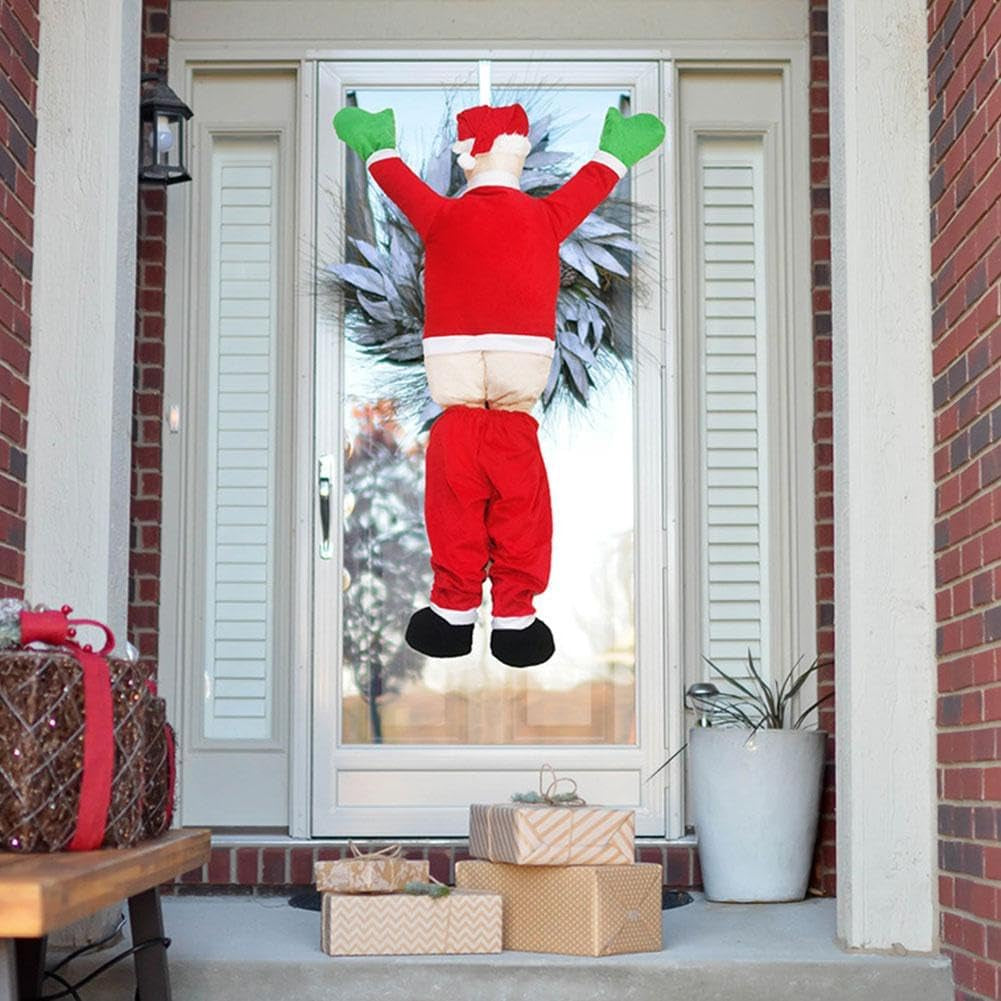 Large Christmas Hanging Santa Claus Outdoor Decoration Climbing Santa Claus with Pants off Santa Xmas Christmas Ornaments for outside Roof Gutter Window Balcony Christmas Party Supplies