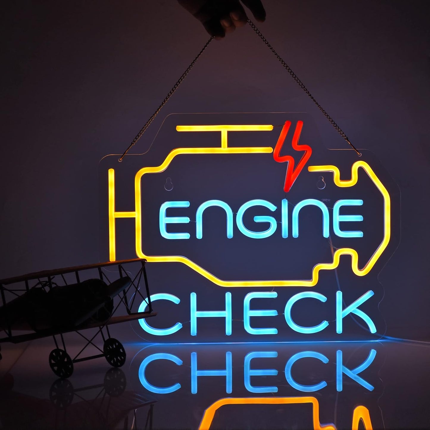 Check Engine Neon Sign, LED Neon Signs for Car Auto Repair Shop Garage Room Man Cave with Dimmable Switch, USB Powered Neon Signs for Wall Décor (17X13In)