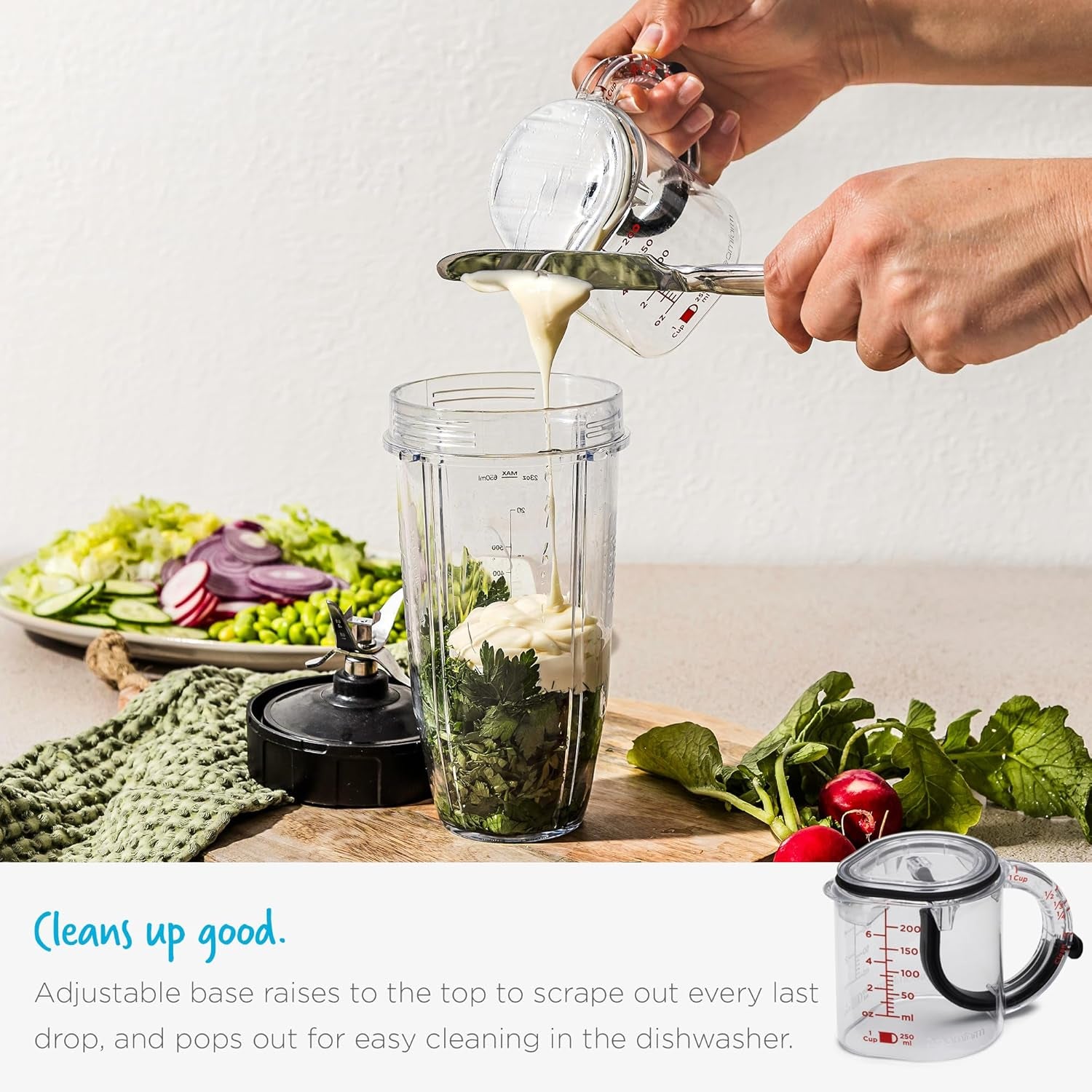 Upcup All-In-1 Adjustable Measuring Cup, Metric & Imperial Measurements up to 1 Cup - Black/Clear
