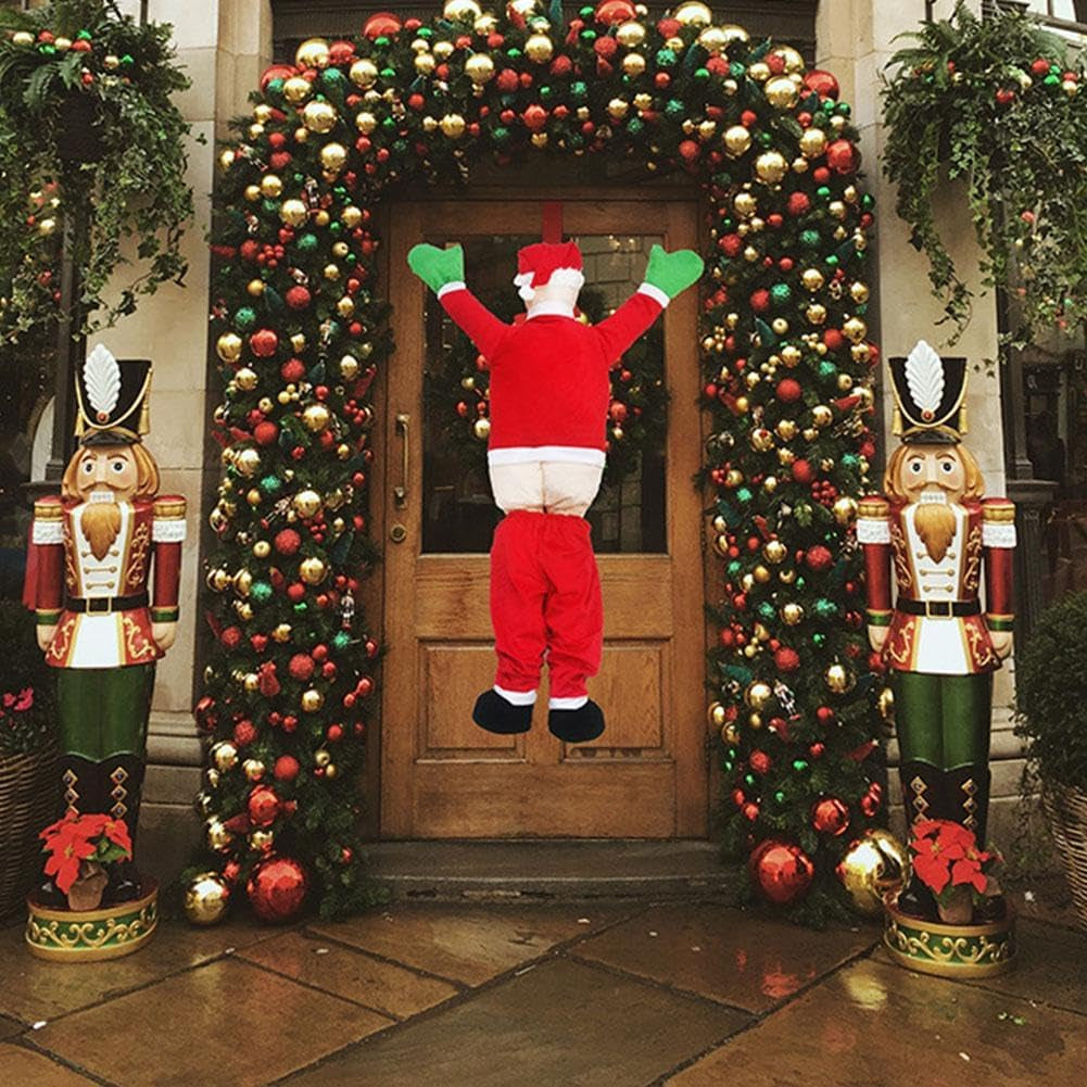 Large Christmas Hanging Santa Claus Outdoor Decoration Climbing Santa Claus with Pants off Santa Xmas Christmas Ornaments for outside Roof Gutter Window Balcony Christmas Party Supplies