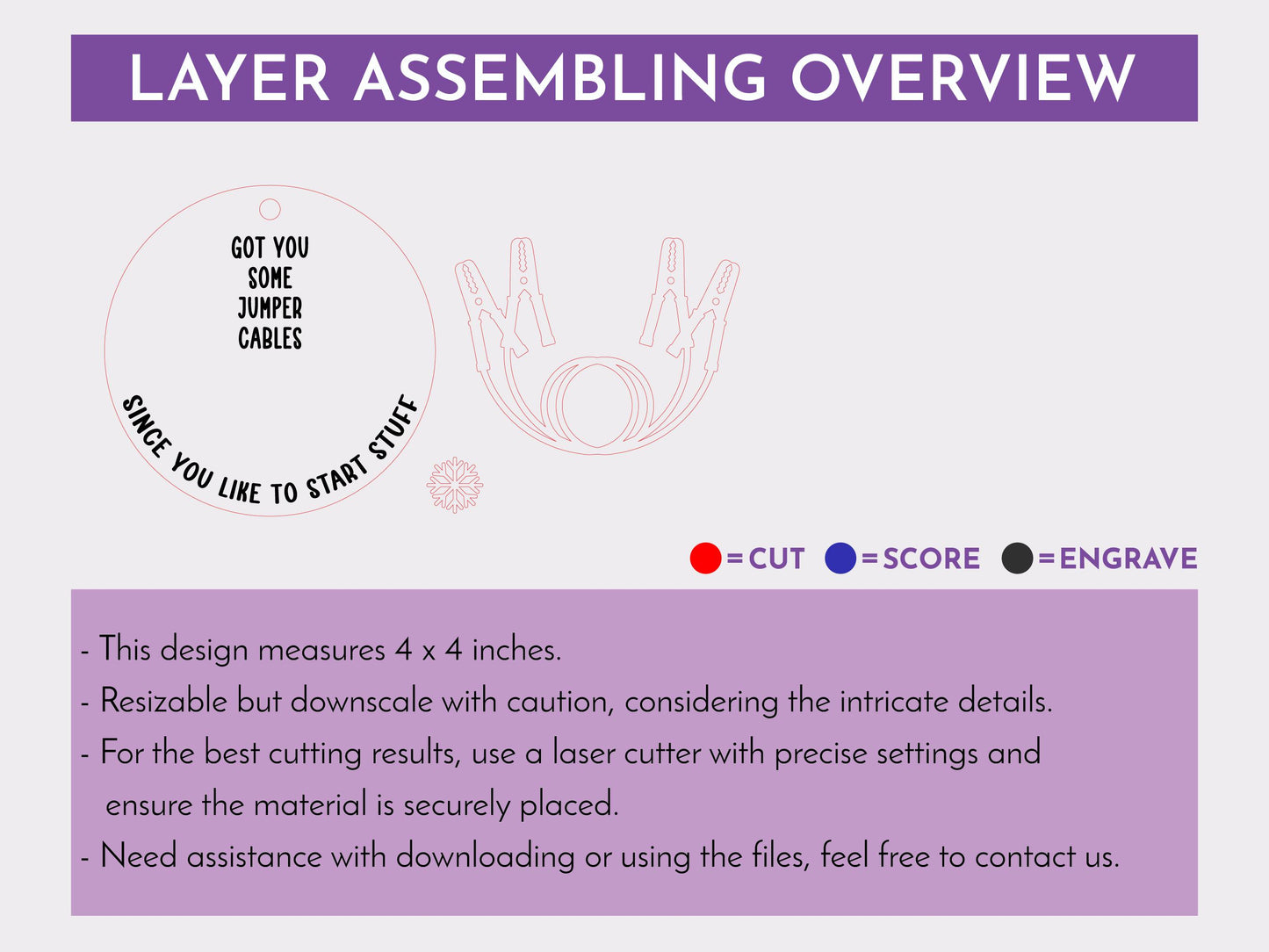 Jumper Cables Ornament Svg, Fun Sassy Ornament, Christmas Ornament for Friends Coworkers, Sarcastic Holiday Gift, Glowforge, Laser Cut Files