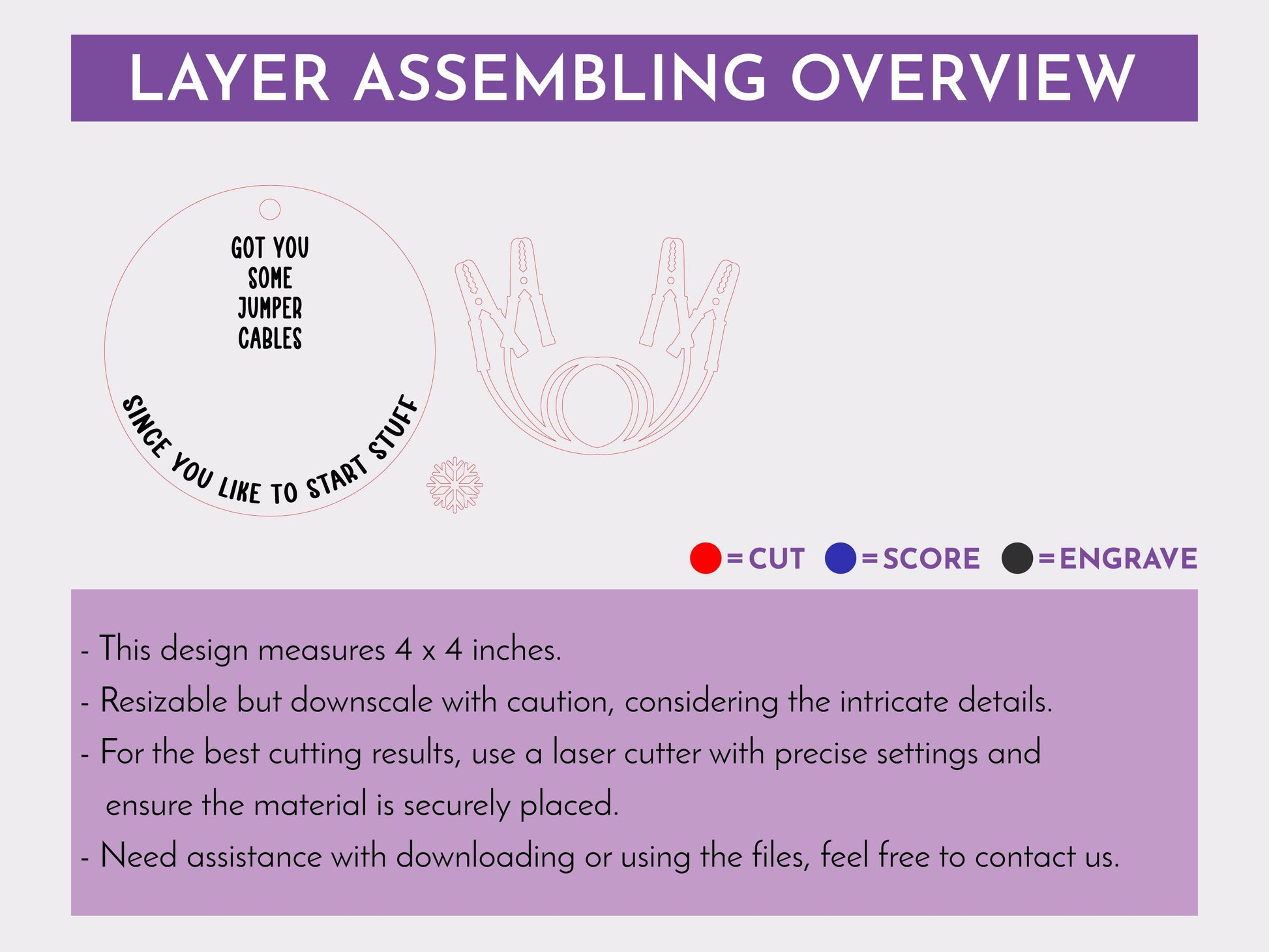 Jumper Cables Ornament Svg, Fun Sassy Ornament, Christmas Ornament for Friends Coworkers, Sarcastic Holiday Gift, Glowforge, Laser Cut Files