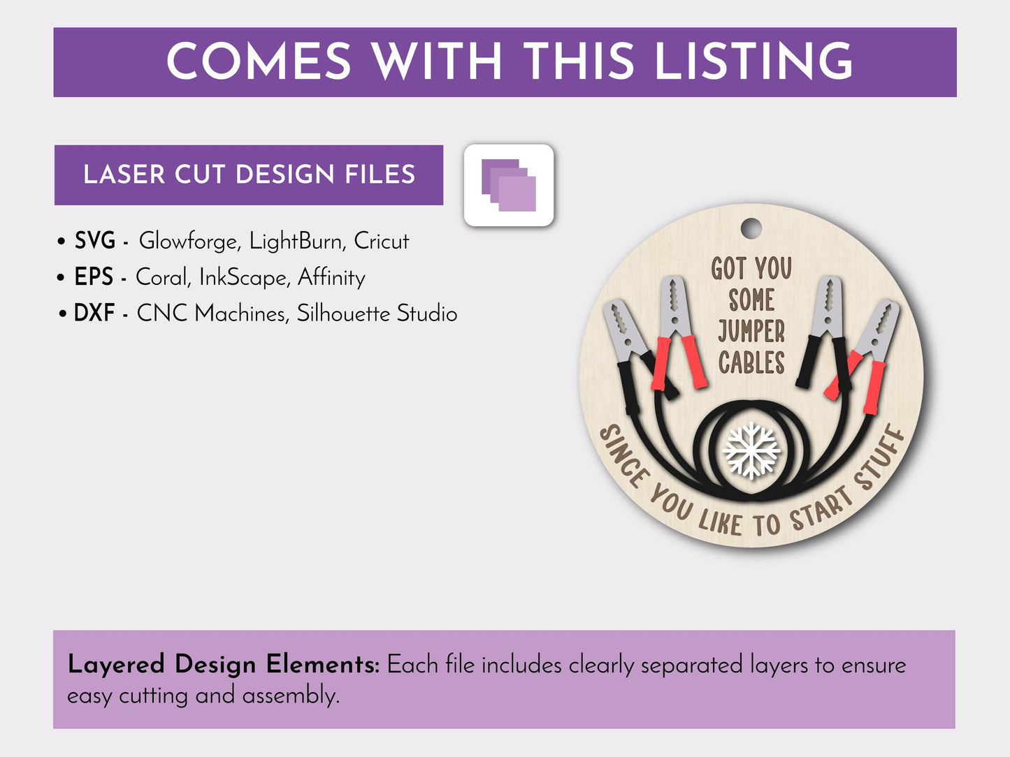 Jumper Cables Ornament Svg, Fun Sassy Ornament, Christmas Ornament for Friends Coworkers, Sarcastic Holiday Gift, Glowforge, Laser Cut Files