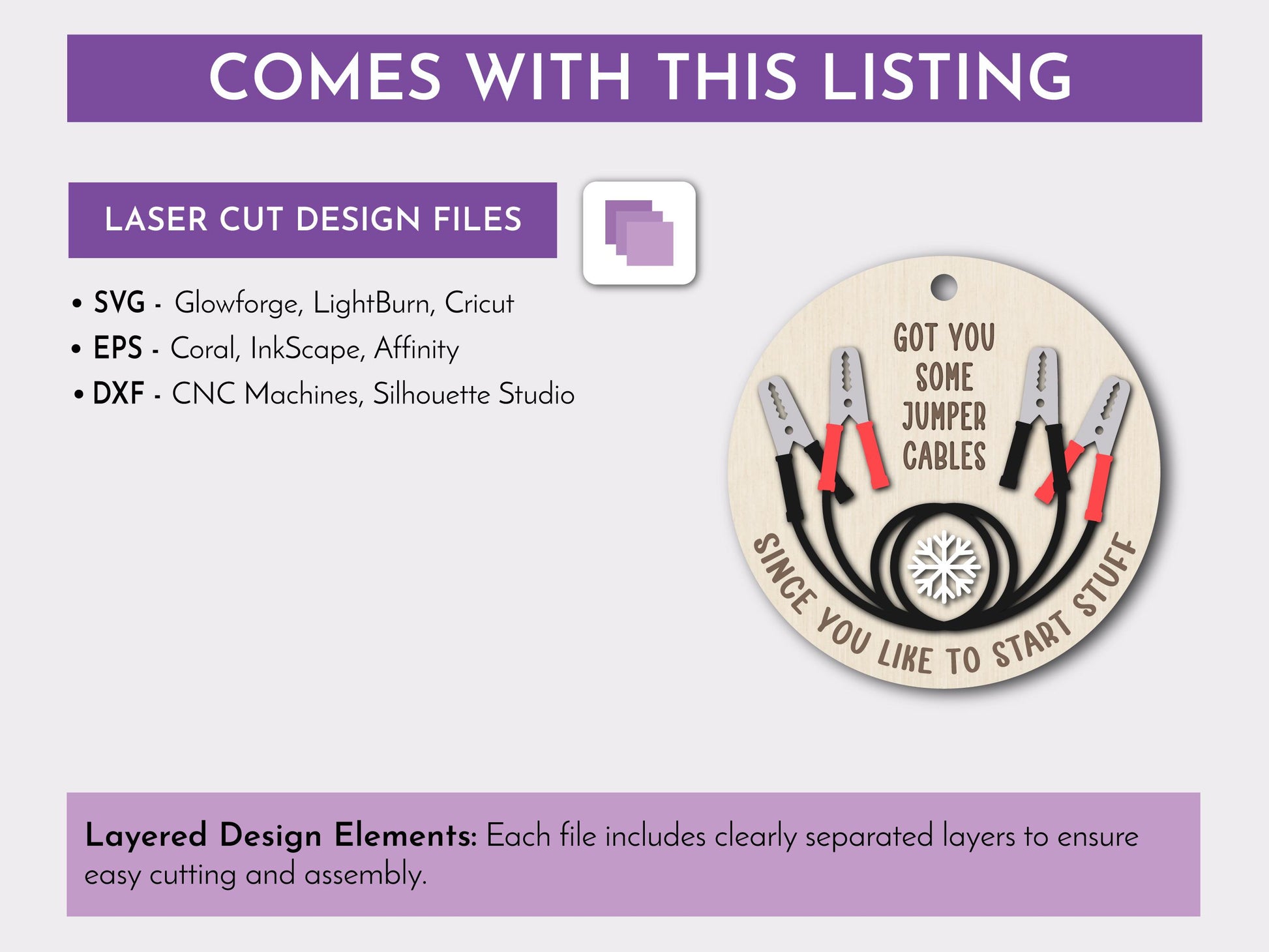 Jumper Cables Ornament Svg, Fun Sassy Ornament, Christmas Ornament for Friends Coworkers, Sarcastic Holiday Gift, Glowforge, Laser Cut Files